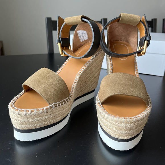 NEW See By Chloe Espadrille Wedges Sandals in Khaki - Picture 7 of 10